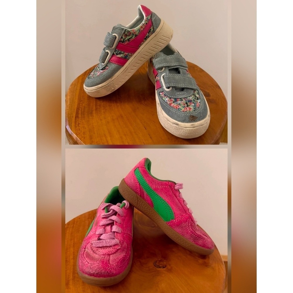 Bundle of Gola & Puma Sneakers girl's Sz 11 Blue Pink Floral Suede Casual Sporty